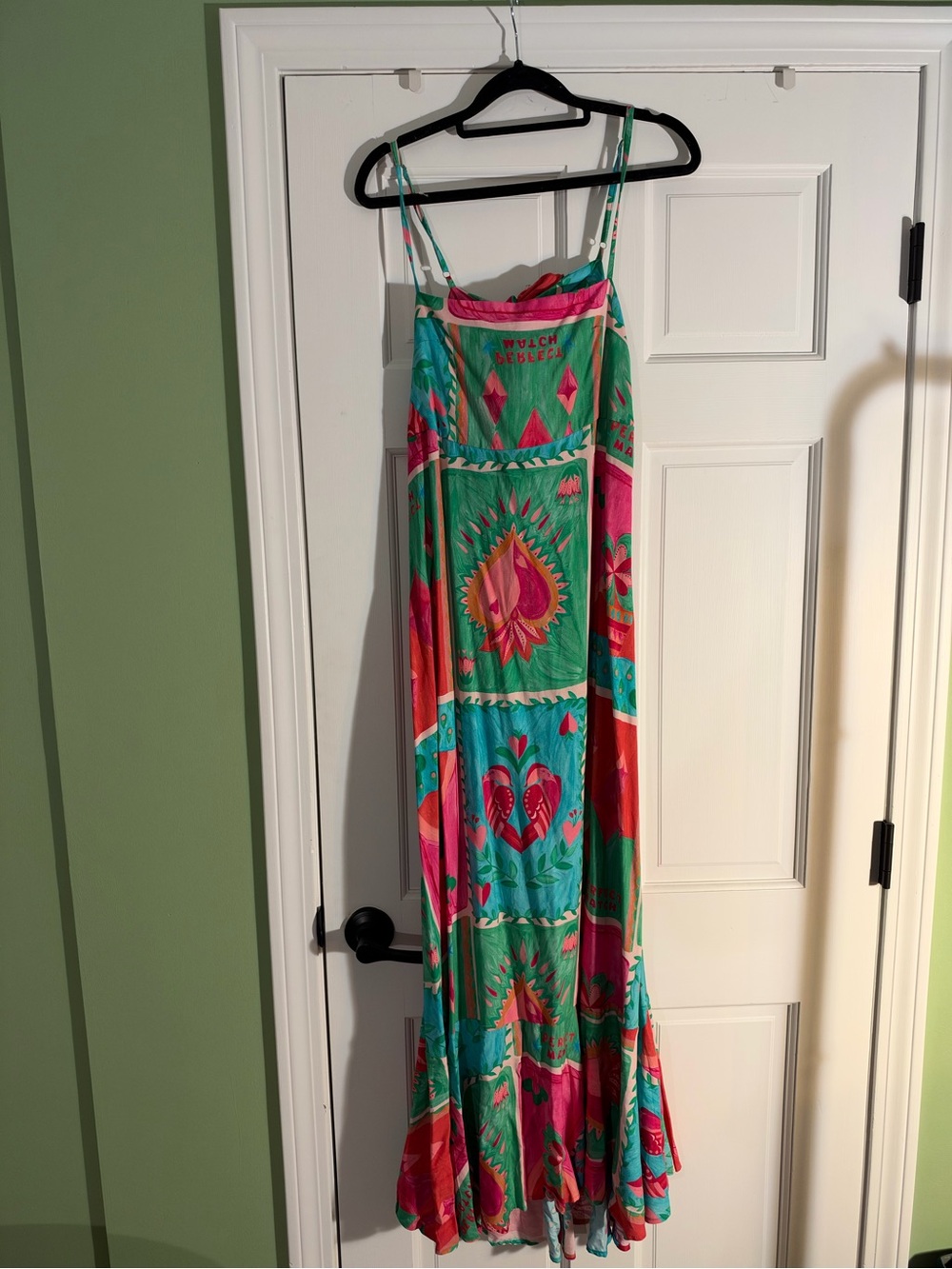 Green & Pink Floral Maxi Sundress with Strappy Shoulders